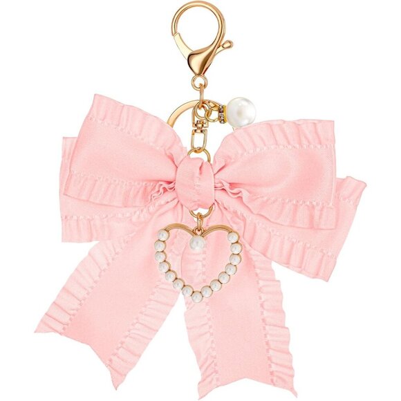 Accessories - Elegant Bow Keychain Charm with Pearls - Chic Bag Accessory for Women